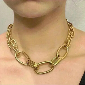 Anne Klein Womens vintage designer chunky paper clip toggle clasp necklace